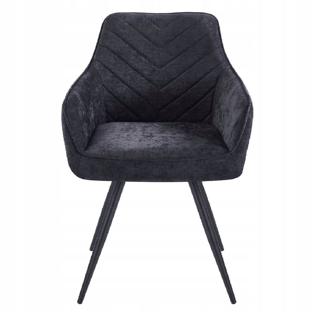 Scaun tapitat din catifea neagra, pivotant 180° cu Auto-Return, sezut cu arcuri pocket, picioare metalice negre, pentru dining/living - Reelken