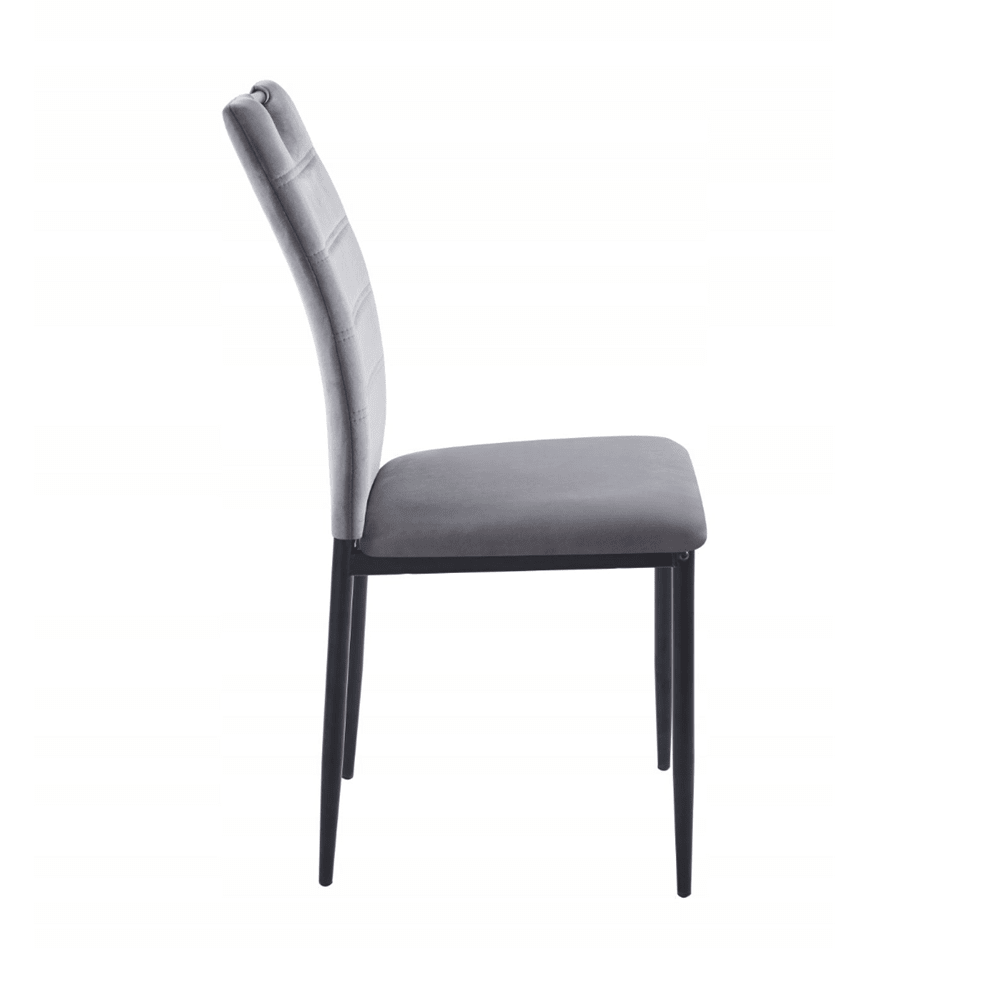 Scaun tapitat din catifea velvet gri, picioare metalice negre, cu maner pe spatar, pentru living/birou, 92 cm - Reelken
