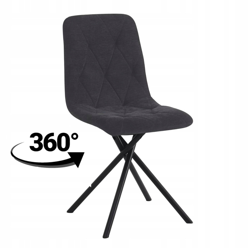 Scaun tapitat rotativ 360°, tesatura neagra/grafit inchis, picioare metalice tip cruce, pentru living si dining 88 cm - Reelken