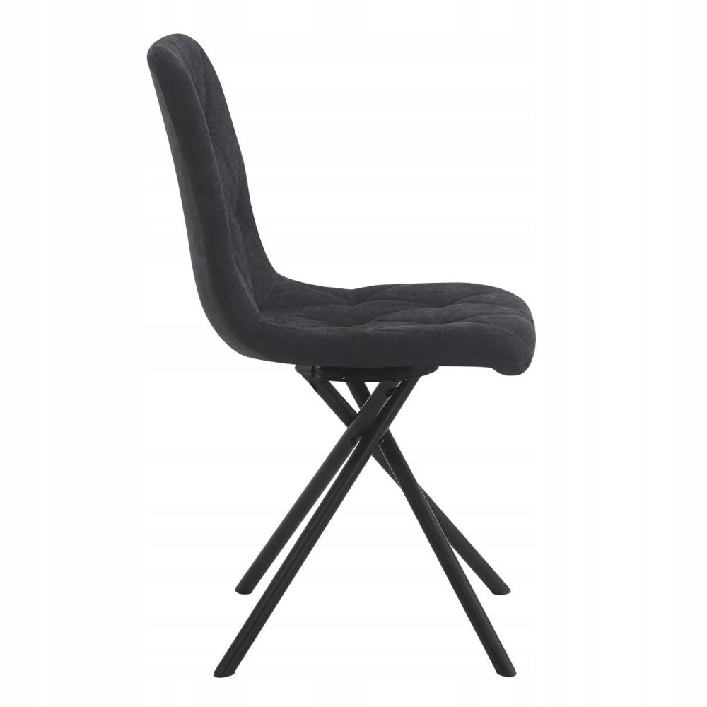 Scaun tapitat rotativ 360°, tesatura neagra/grafit inchis, picioare metalice tip cruce, pentru living si dining 88 cm - Reelken