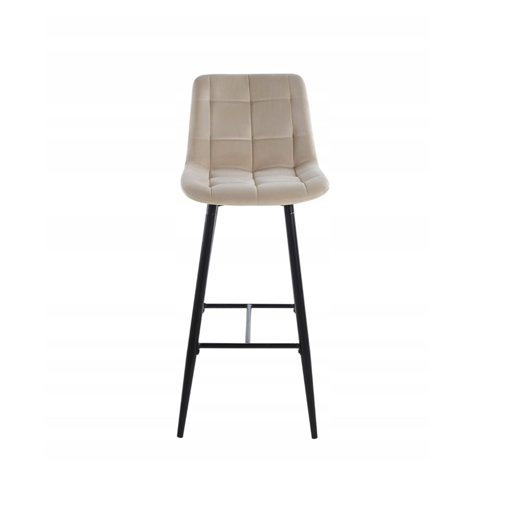 Scaun de bar, tapițerie catifea bej, cadru metalic negru, stil loft, 109 cm