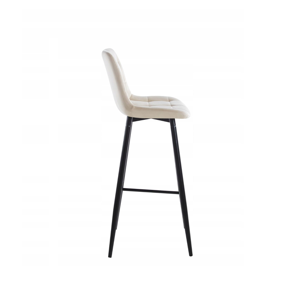 Scaun de bar, tapițerie catifea bej, cadru metalic negru, stil loft, 109 cm