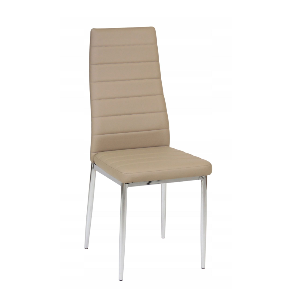 Scaun tapitat, piele ecologica cappucino/bej, picioare cromate argint, pentru bucatarie si living, 97 cm