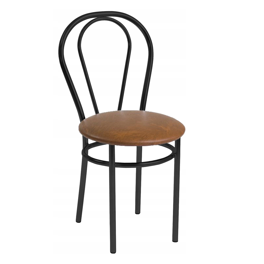 Scaun de bucatarie Tulipan, tapiterie din piele ecologica maro deschis, cadru metalic negru cromat, 87 cm