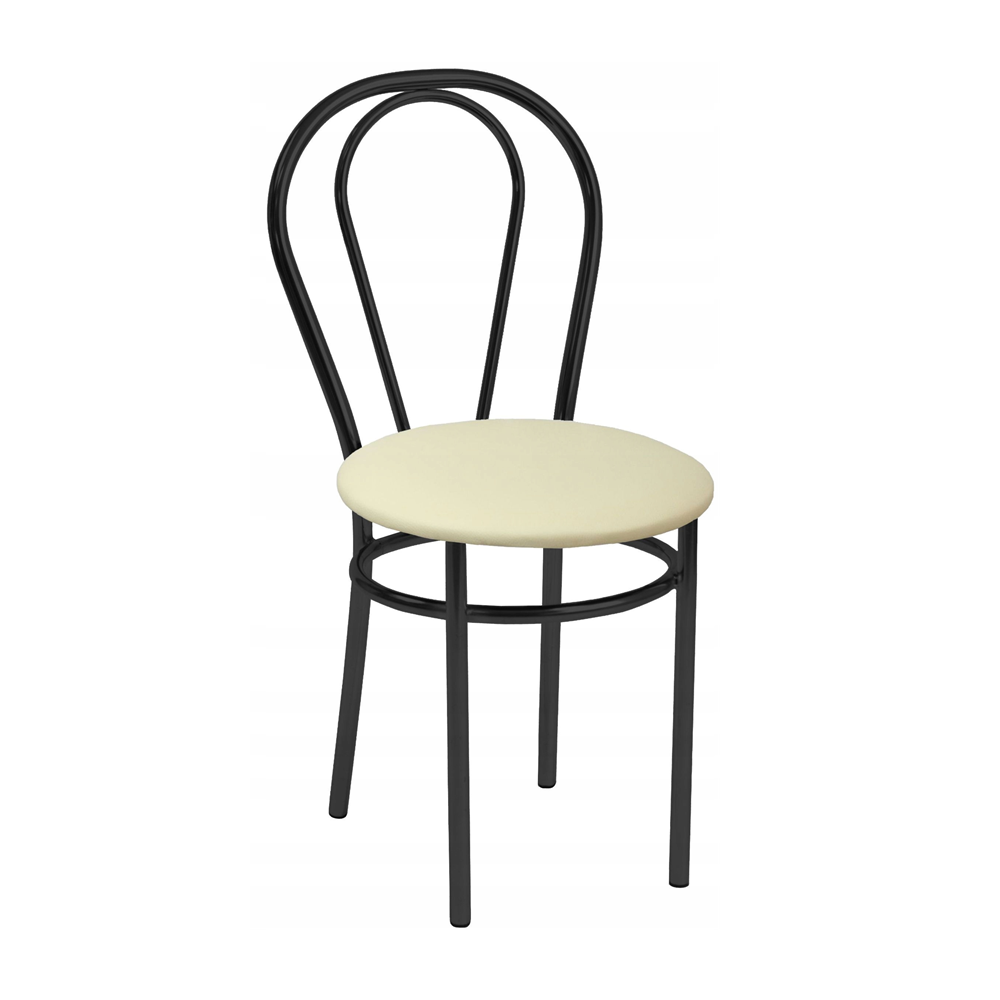 Scaun de bucatarie Tulipan, tapiterie din piele ecologica bej, cadru metalic negru cromat, 87 cm