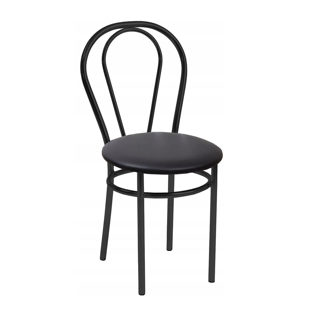 Scaun de bucatarie Tulipan, tapiterie din piele ecologica neagra, cadru metalic negru cromat, 87 cm
