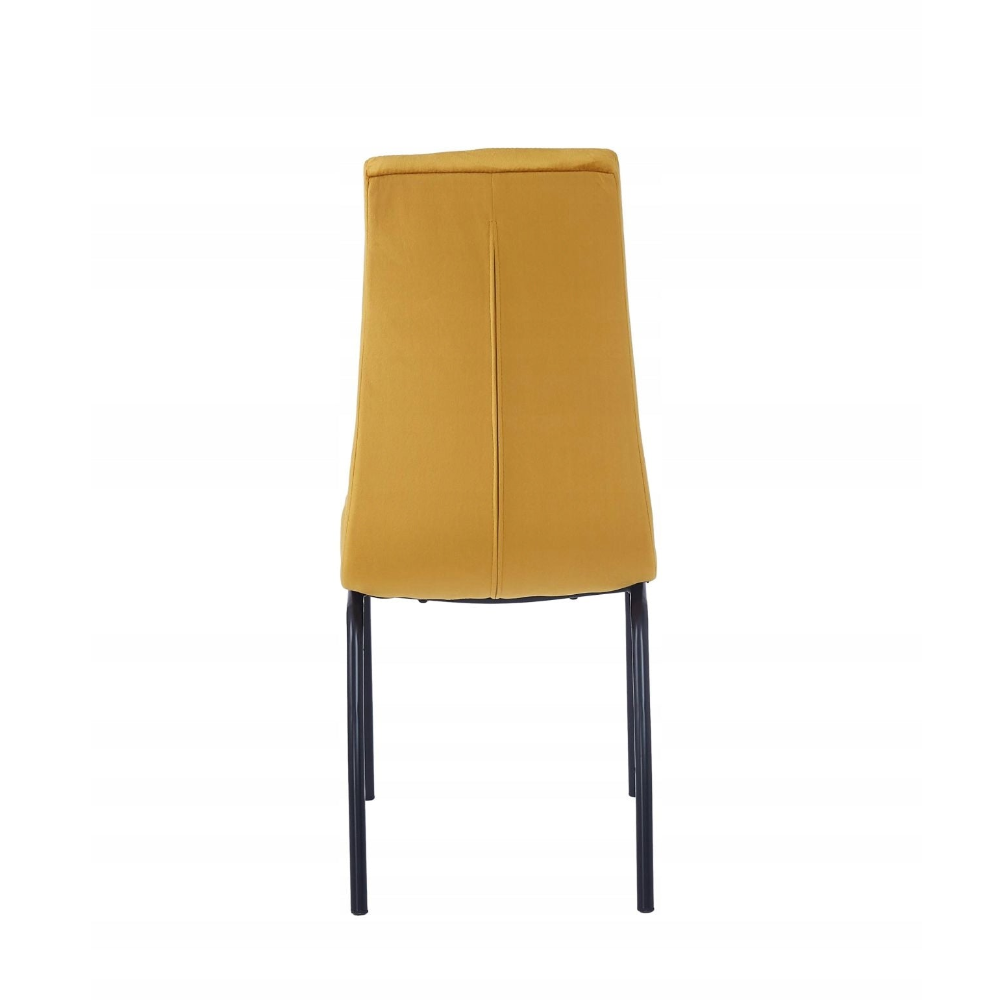 Scaun tapițat, catifea velvet curry, picioare metalice negre, stil scandinav, înălțime 102 cm, șezut 49 cm