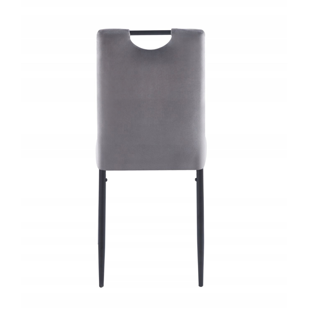 Scaun tapitat din catifea velvet gri, picioare metalice negre, cu maner pe spatar, pentru living/birou, 92 cm