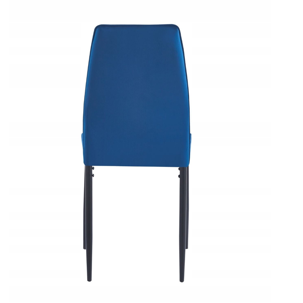 Scaun tapitat din catifea albastra, picioare metalice negre, pentru dining/sufragerie/birou, 92 cm