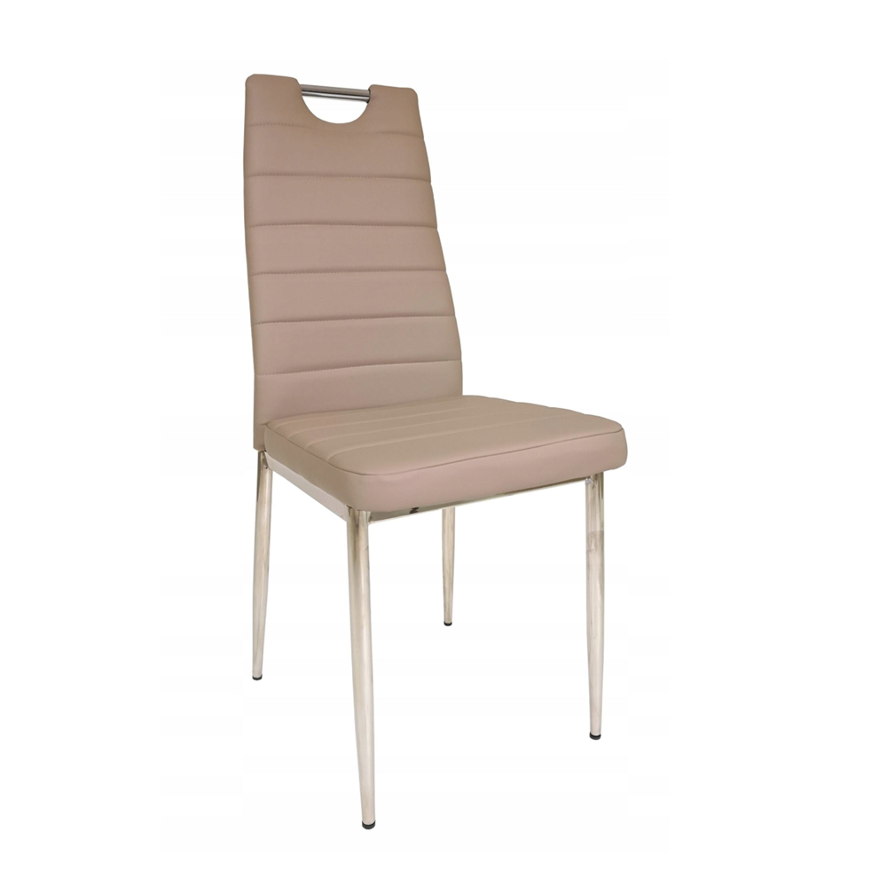 Scaun de bucatarie, tapitat cu piele ecologica cappucino, picioare metalice cromate, cu maner pentru transport, 97 cm