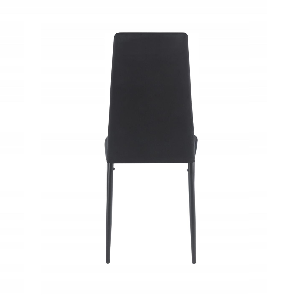 Scaun tapitat din catifea neagra, design modern, spatar matlasat, picioare metalice negre, pentru living, dining sau birou