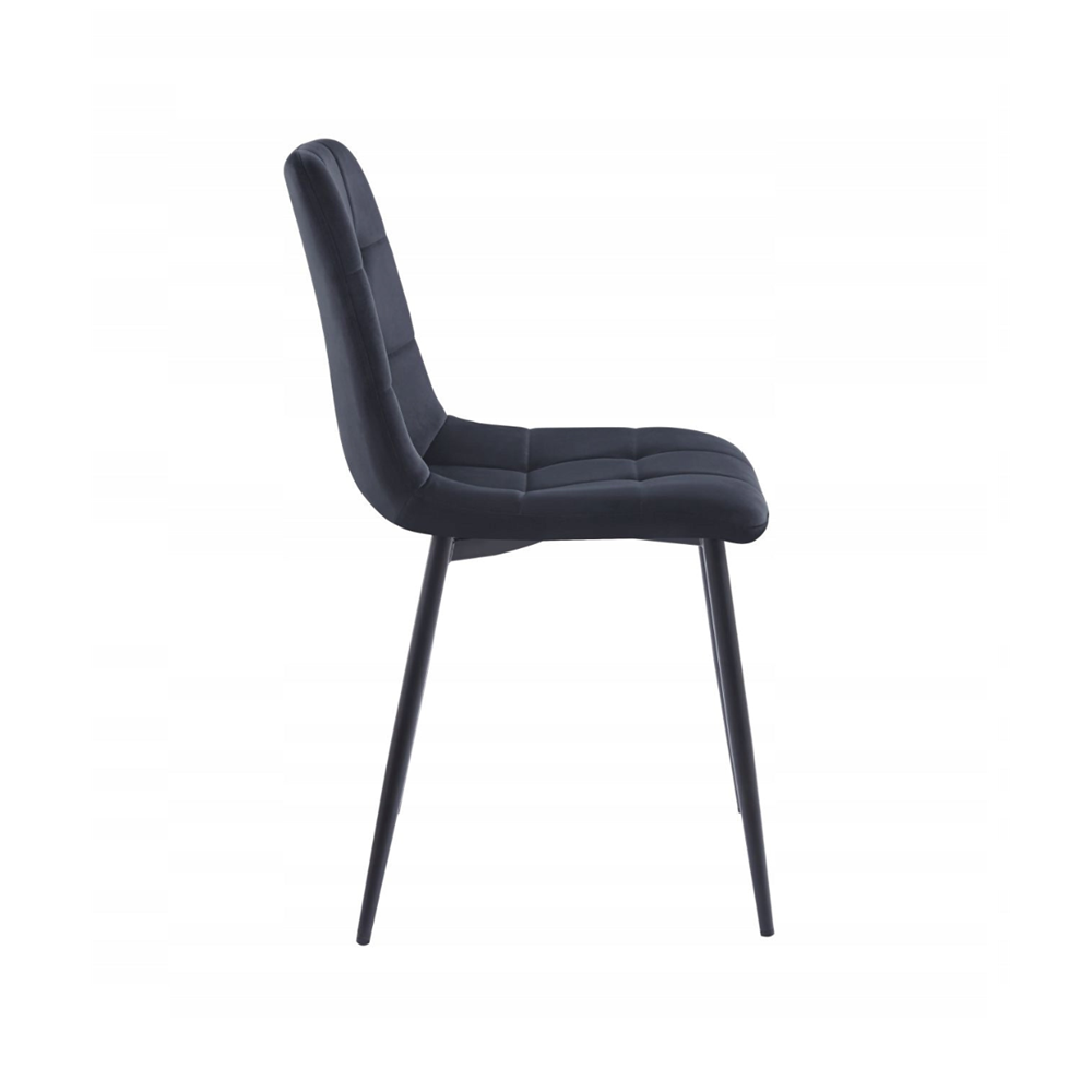 Scaun tapitat din catifea negru, spatar matlasat, picioare metalice negre, pentru dining/birou, 87 cm