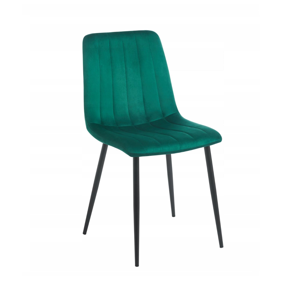 Scaun de dining, tapitat cu catifea velvet culoare verde, picioare metalice negre, stil modern glamour, 87 cm