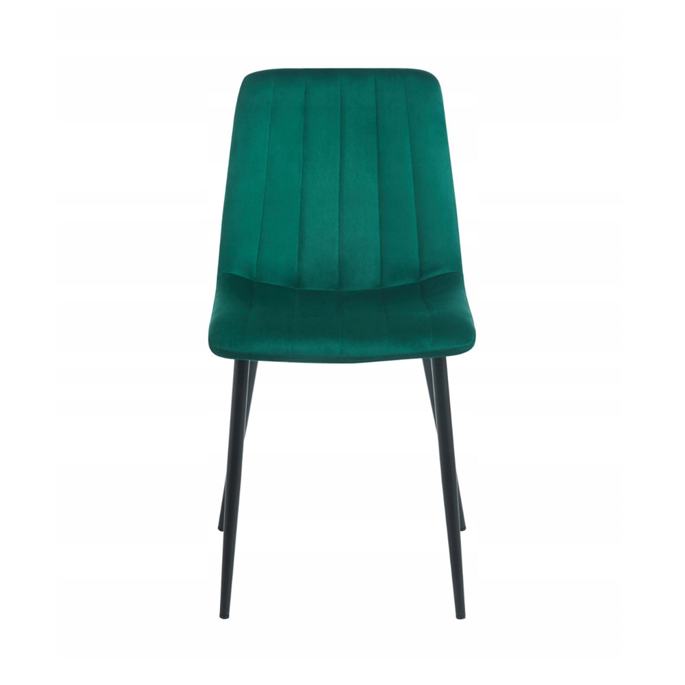 Scaun de dining, tapitat cu catifea velvet culoare verde, picioare metalice negre, stil modern glamour, 87 cm