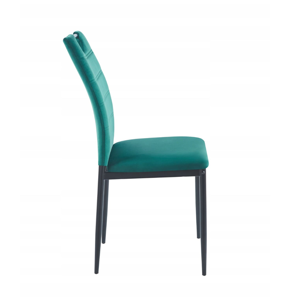 Scaun tapitat, catifea verde, picioare metalice negre, stil loft, cu maner pe spatar, pentru bucatarie/sufragerie/birou, 92 cm