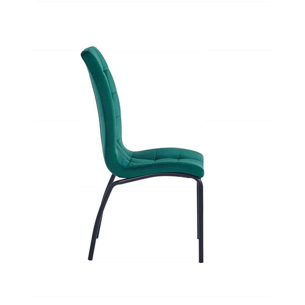 Scaun dining/sufragerie, tapiterie catifea verde, spatar matlasat, picioare metalice negre, 102 cm