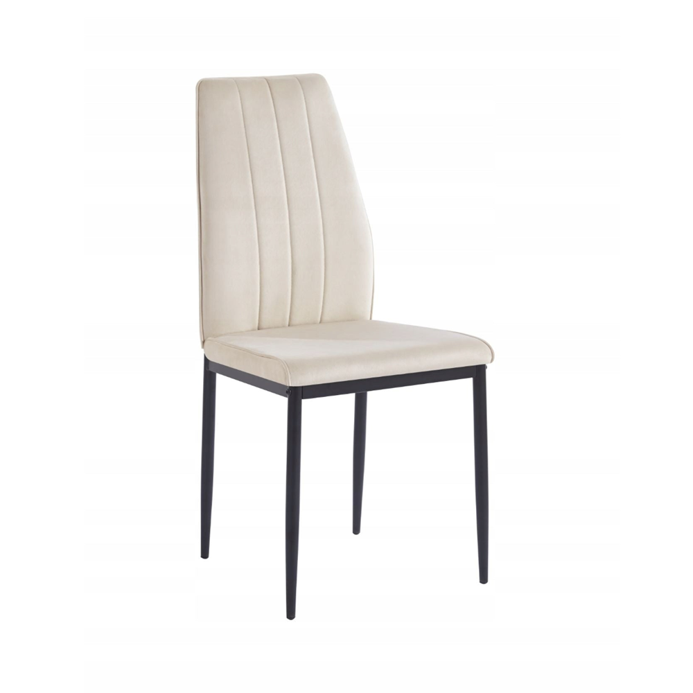 Scaun tapitat din catifea bej, picioare metalice negre, stil Glamour, pentru living/birou, 92 cm
