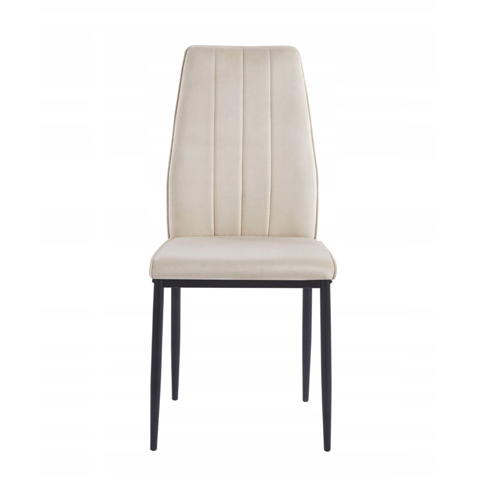 Scaun tapitat din catifea bej, picioare metalice negre, stil Glamour, pentru living/birou, 92 cm