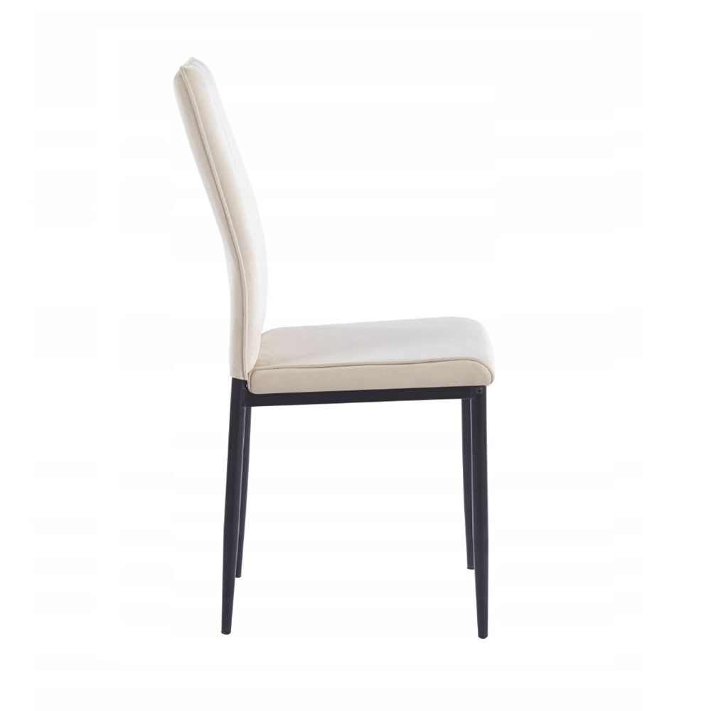 Scaun tapitat din catifea bej, picioare metalice negre, stil Glamour, pentru living/birou, 92 cm
