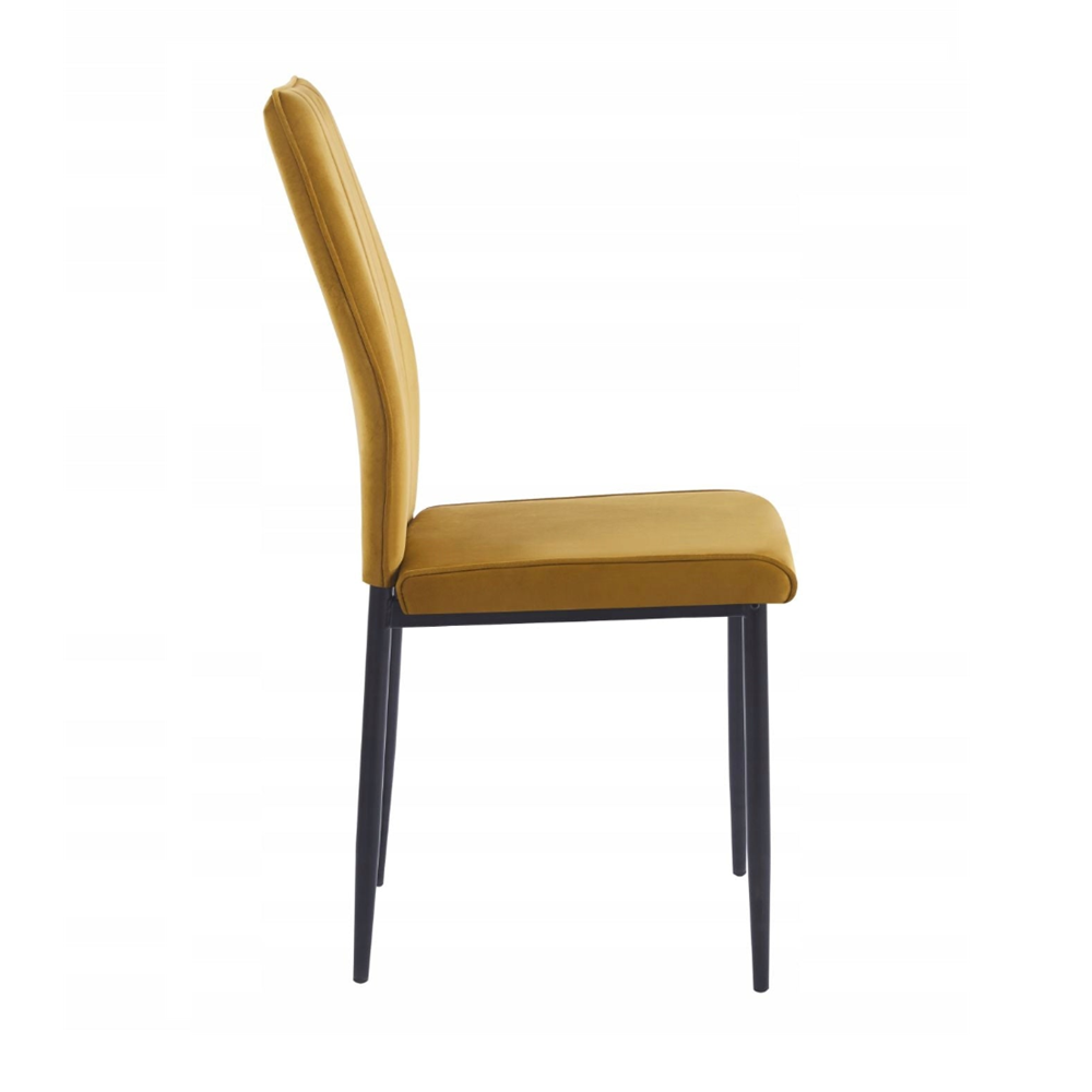 Scaun tapitat din catifea galben/curry, picioare metalice negre, stil Glamour, pentru living/birou, 92 cm