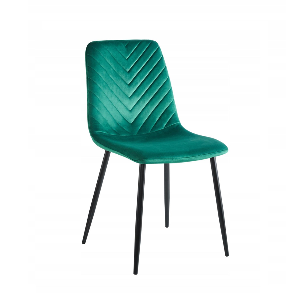 Scaun tapitat din catifea verde, spatar matlasat, picioare metalice negre, pentru dining/birou, 87 cm