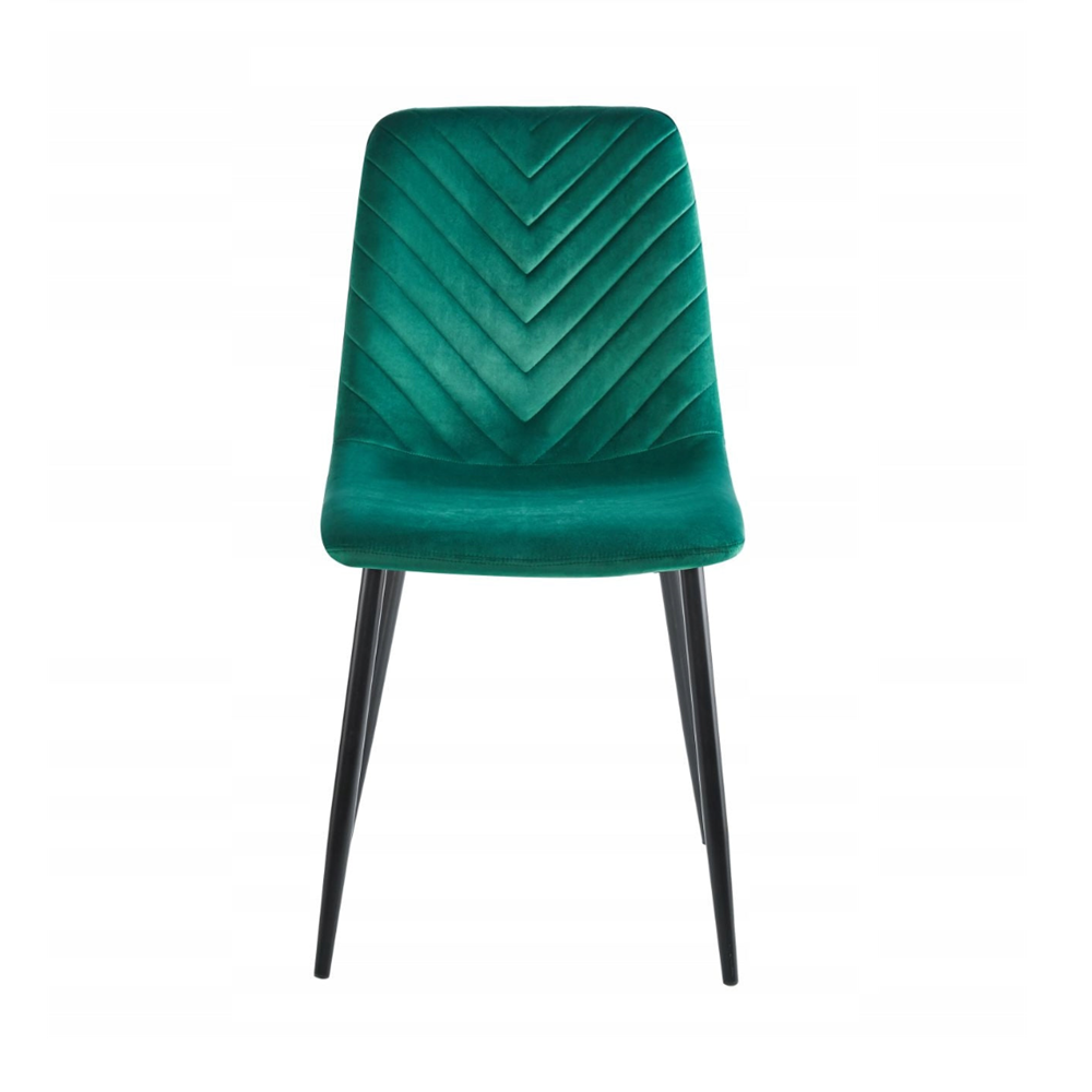 Scaun tapitat din catifea verde, spatar matlasat, picioare metalice negre, pentru dining/birou, 87 cm