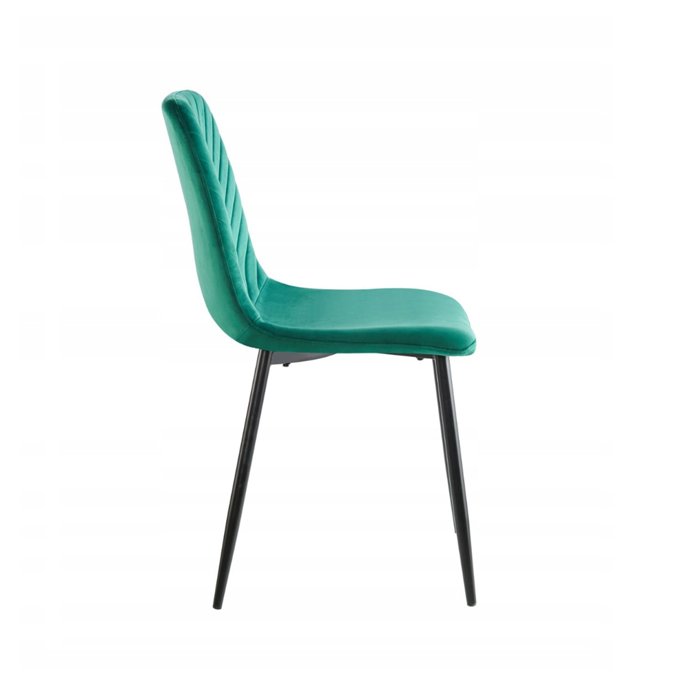 Scaun tapitat din catifea verde, spatar matlasat, picioare metalice negre, pentru dining/birou, 87 cm