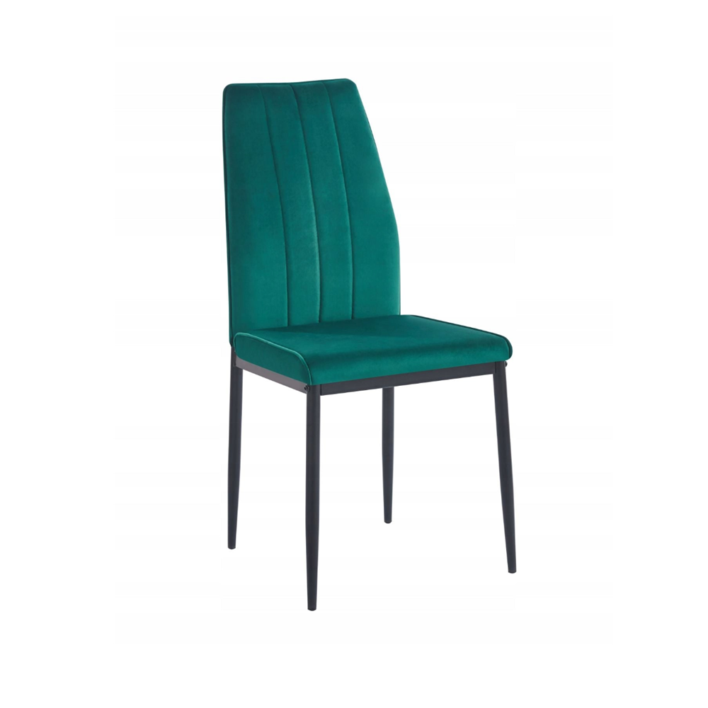 Scaun tapitat din catifea verde, picioare metalice negre, stil Glamour, pentru living/birou, 92 cm
