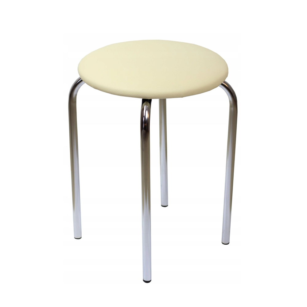 Taburet de bucatarie, sezut din piele ecologica bej deschis, picioare metalice cromate, inaltime 49 cm