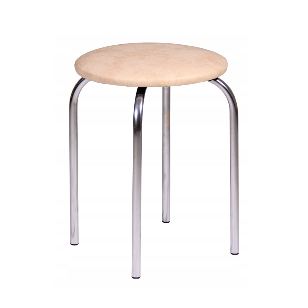 Taburet de bucatarie, sezut din piele ecologica bej, picioare metalice cromate, inaltime 49 cm