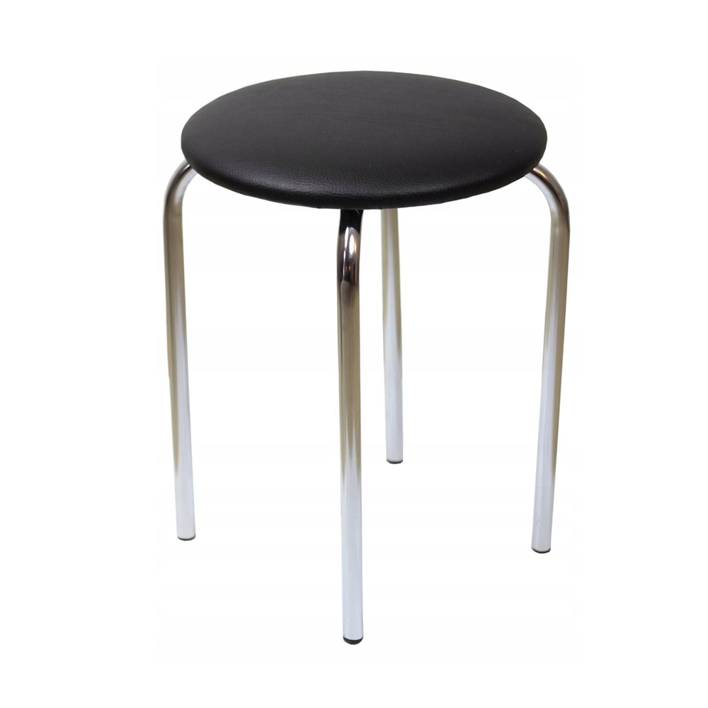 Taburet de bucatarie, sezut din piele ecologica neagra, picioare metalice cromate, inaltime 49 cm