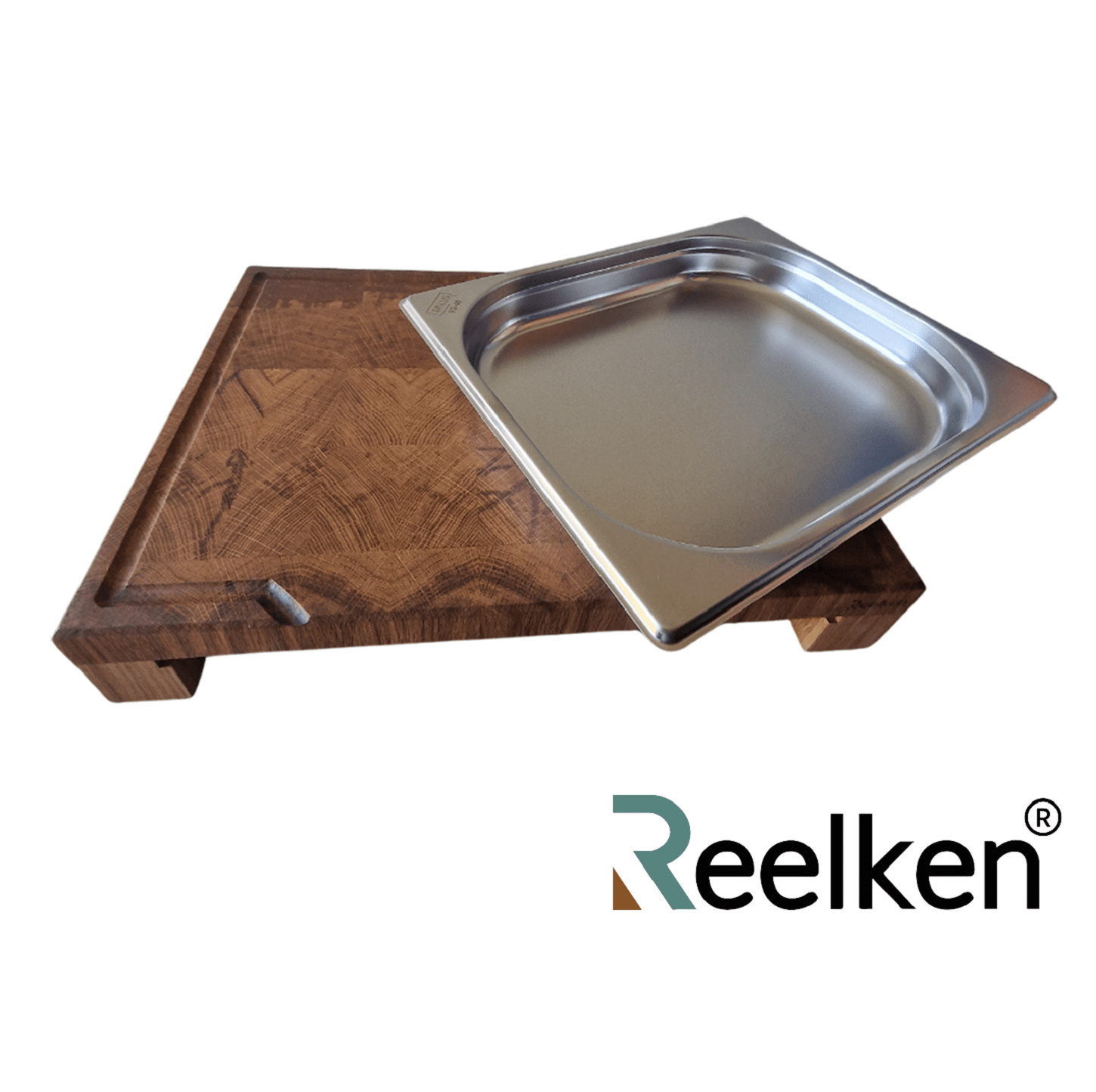Tocator din lemn de stejar cu tava gastro din inox